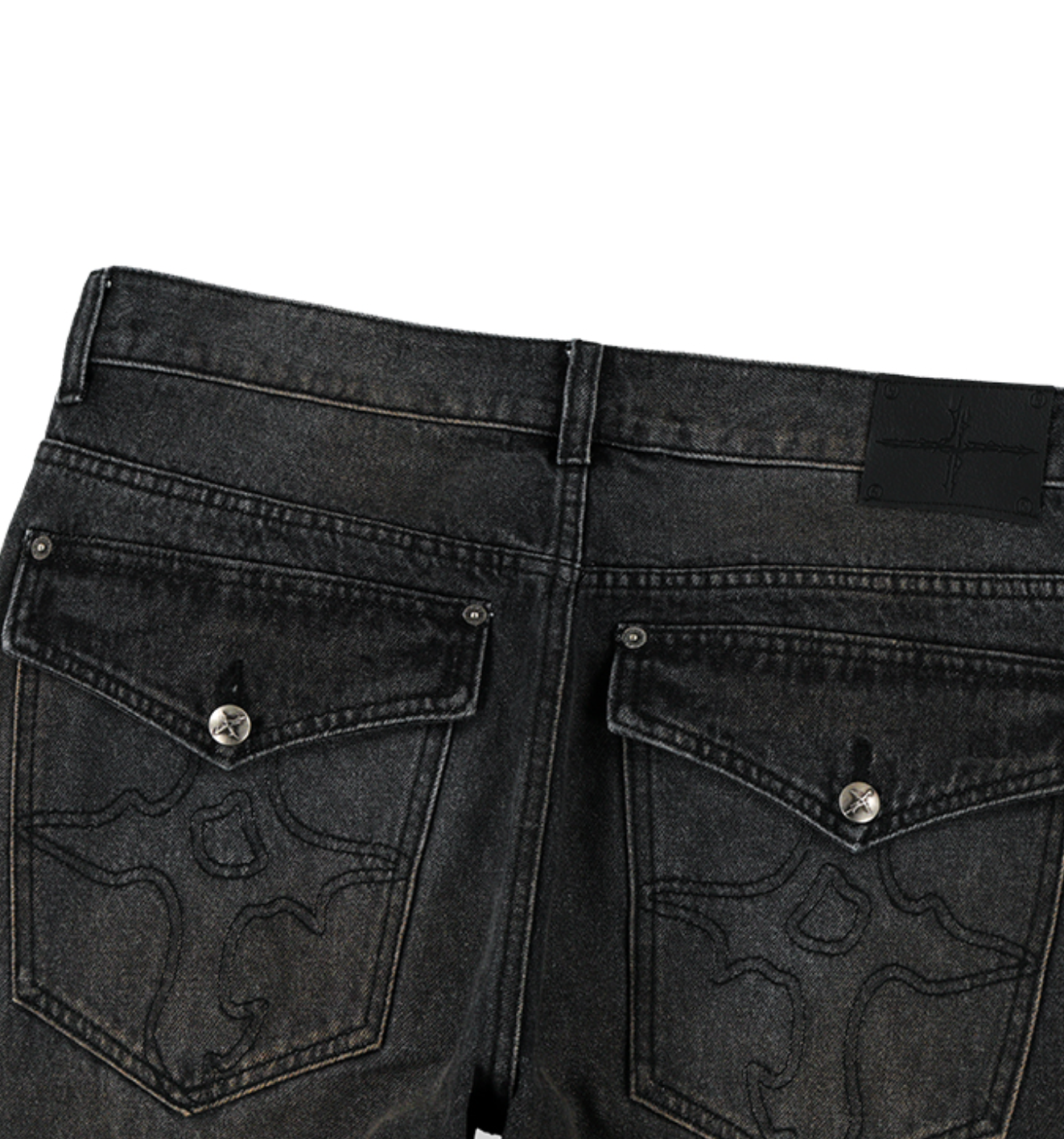 Symbol Stitch Low Rise Flare Fit Denim Pants BLACK