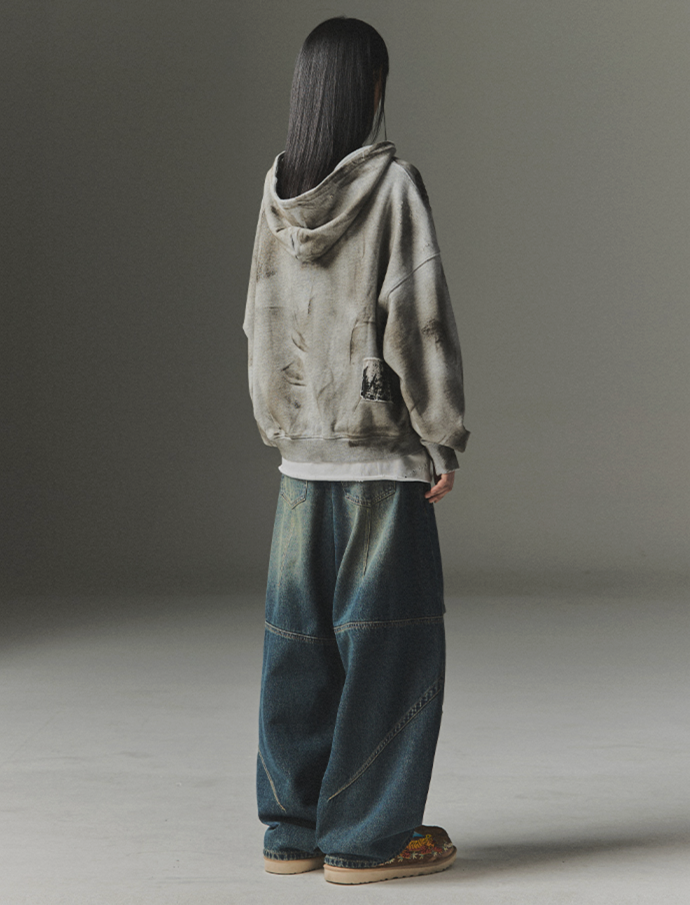 Multi Panel Dart Curved Denim Pants DEEP BLUE