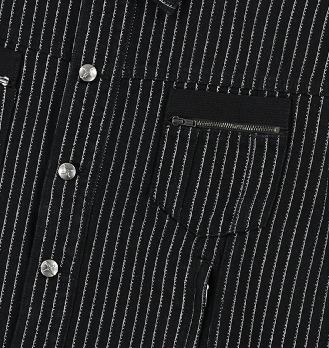 4 Symbol Pendant Stripe Denim Jacket BLACK