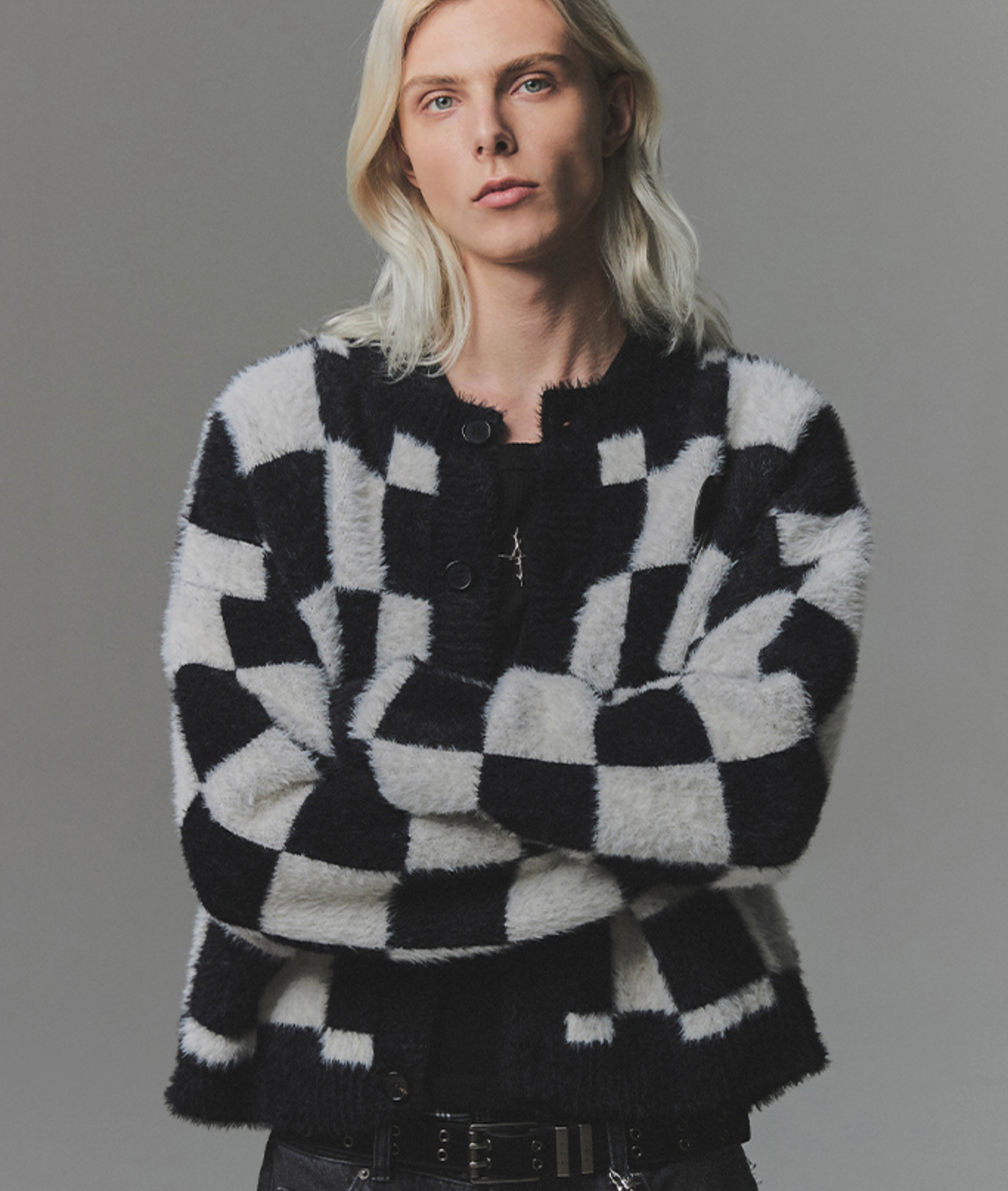 Checkerboard Mohair Cardigan BLACK