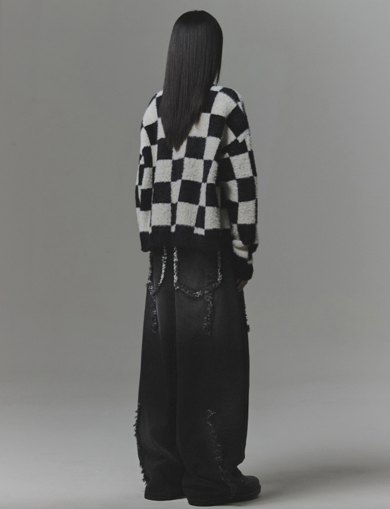 Checkerboard Mohair Cardigan BLACK