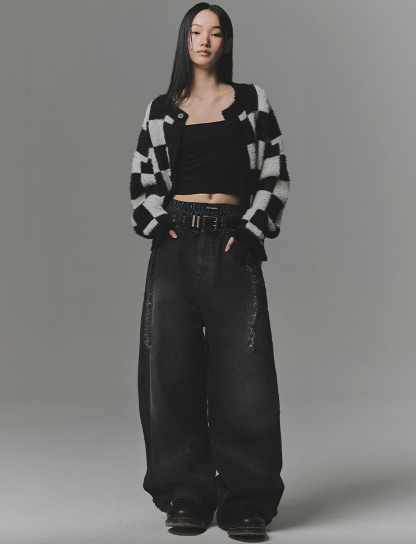 Checkerboard Mohair Cardigan BLACK