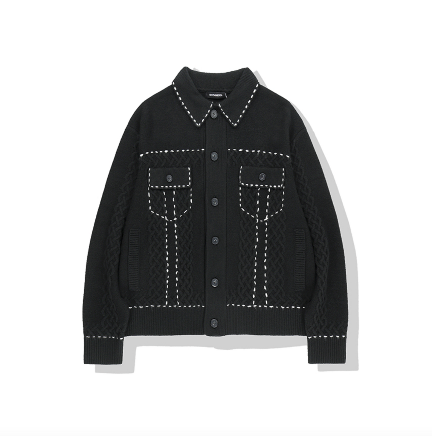 Contrast Stitch Knit Trucker Jacket BLACK