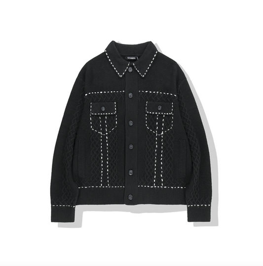 Contrast Stitch Knit Trucker Jacket BLACK