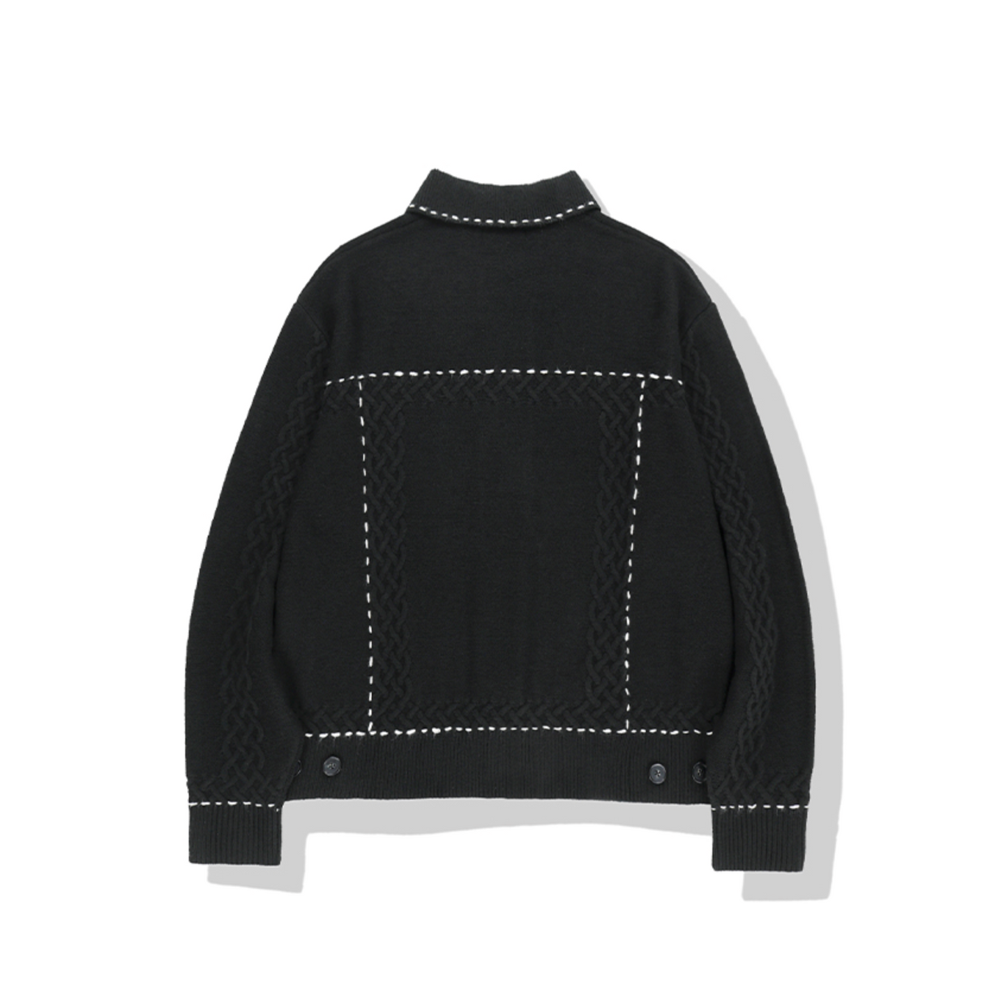 Contrast Stitch Knit Trucker Jacket BLACK