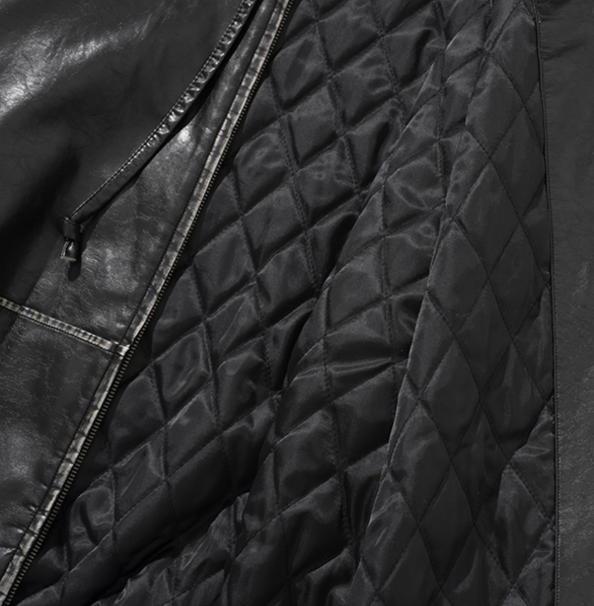 Crop Leather Vintage Hooded Jacket BLACK