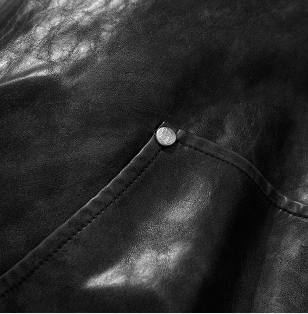 Crop Leather Vintage Hooded Jacket BLACK