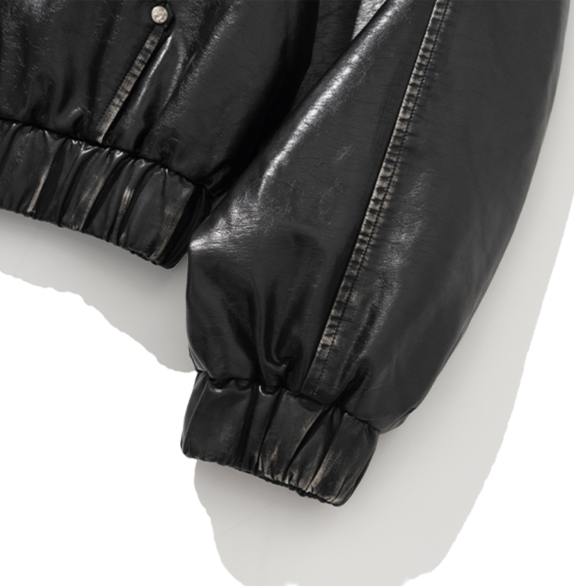 Crop Leather Vintage Hooded Jacket BLACK