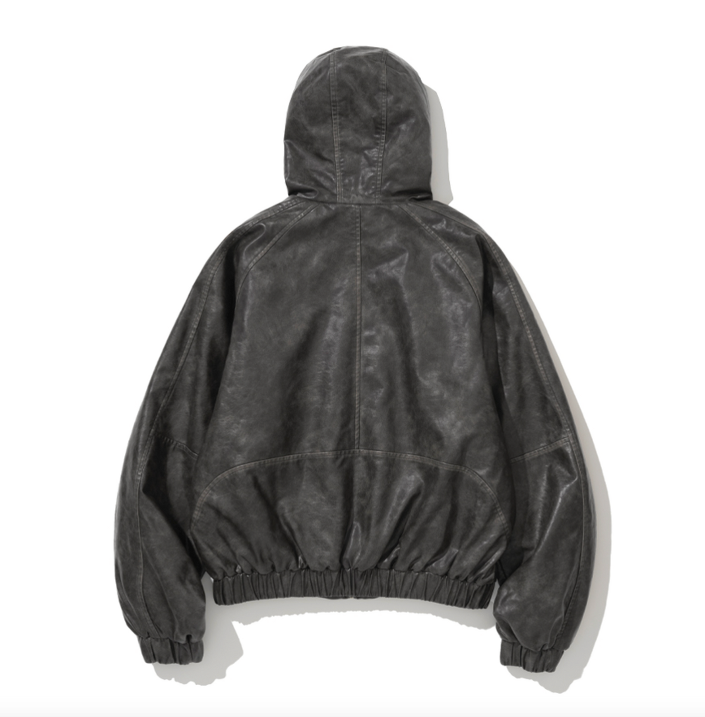 Crop Leather Vintage Hooded Jacket CHARCOAL
