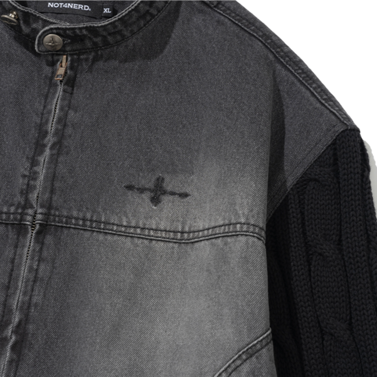 Knit Sleeve Denim Jacket BLACK