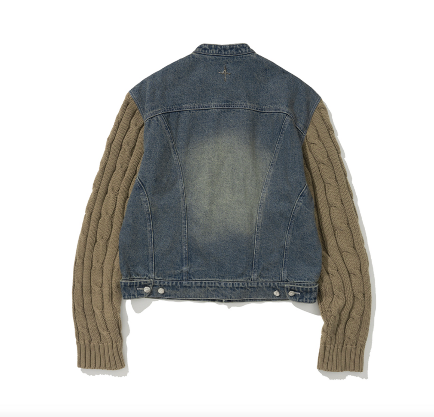 Knit Sleeve Denim Jacket DEEP BLUE