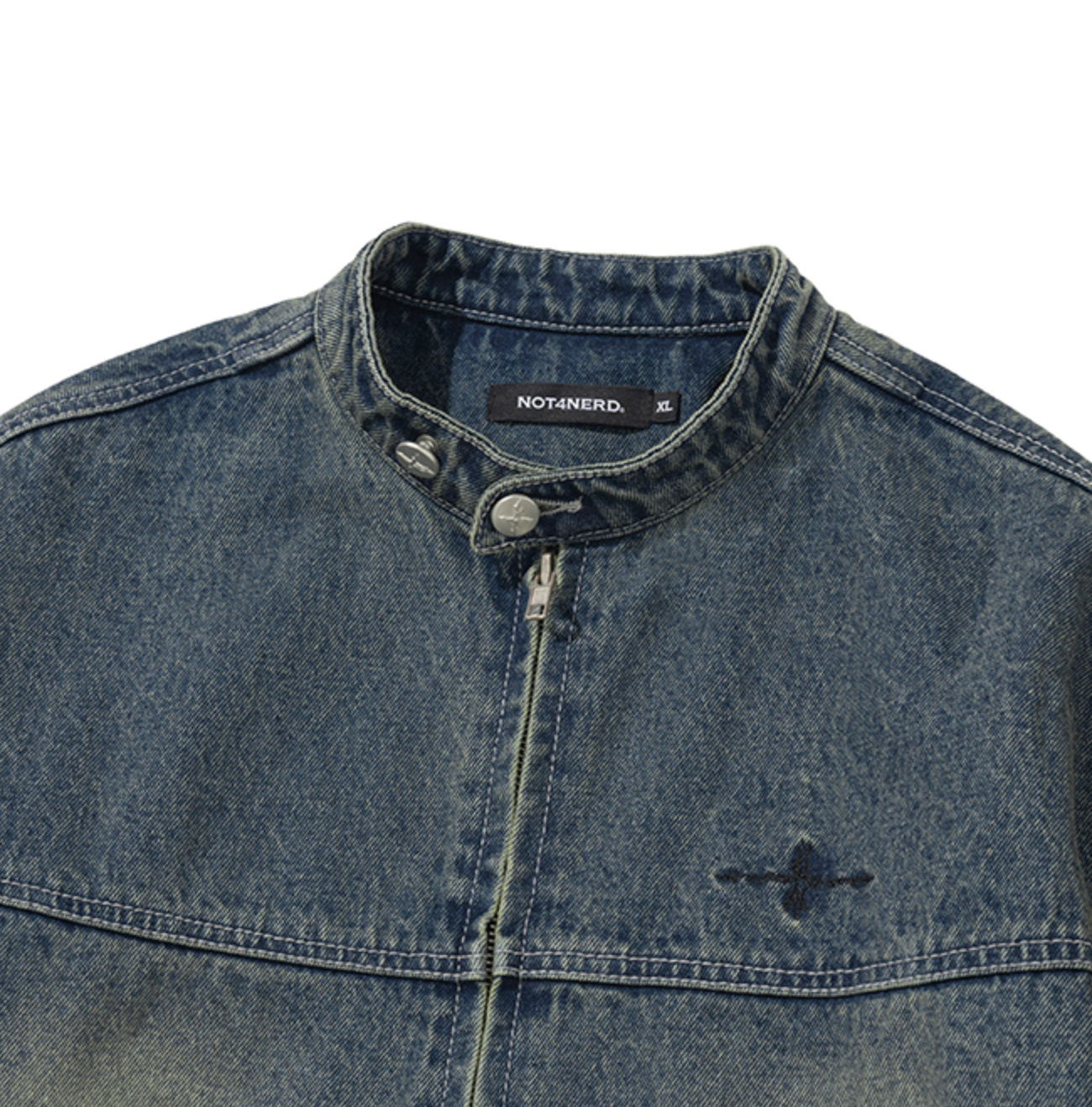 Knit Sleeve Denim Jacket DEEP BLUE