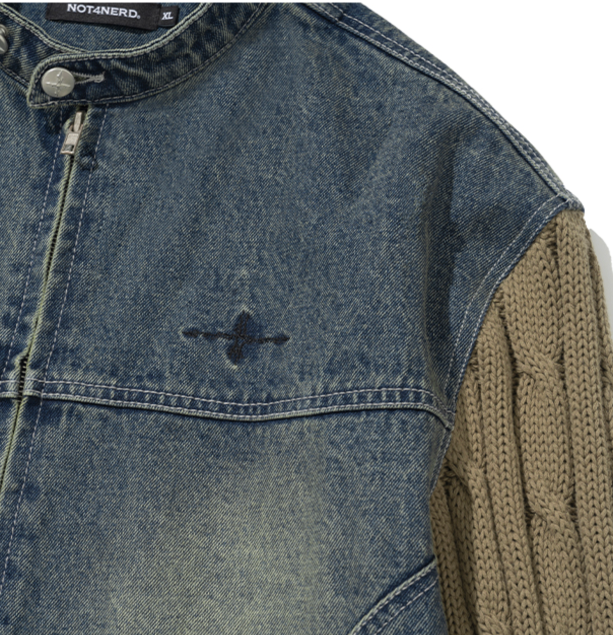 Knit Sleeve Denim Jacket DEEP BLUE