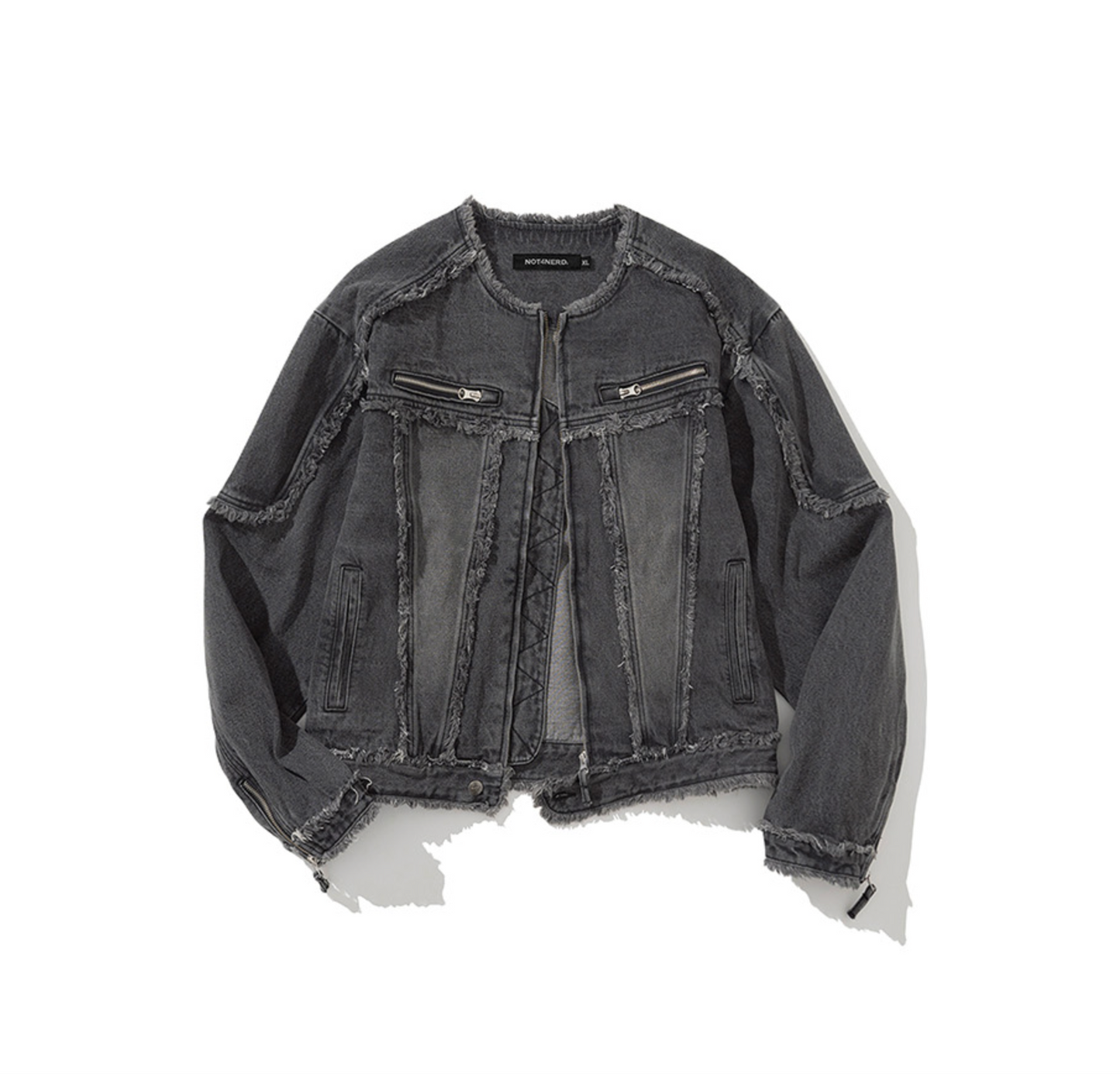 Cut Off Non-Collar Denim Jacket BLACK