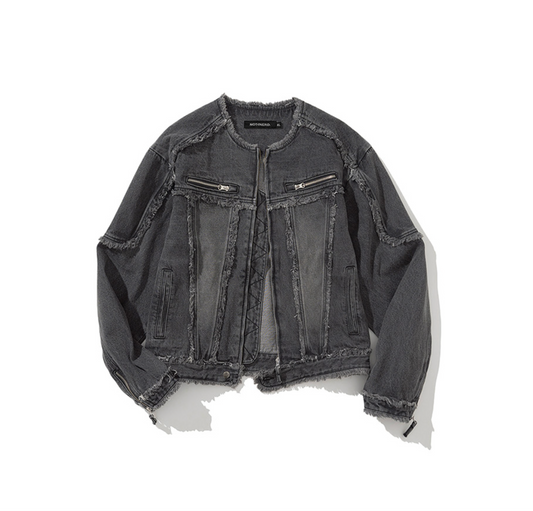 Cut Off Non-Collar Denim Jacket BLACK
