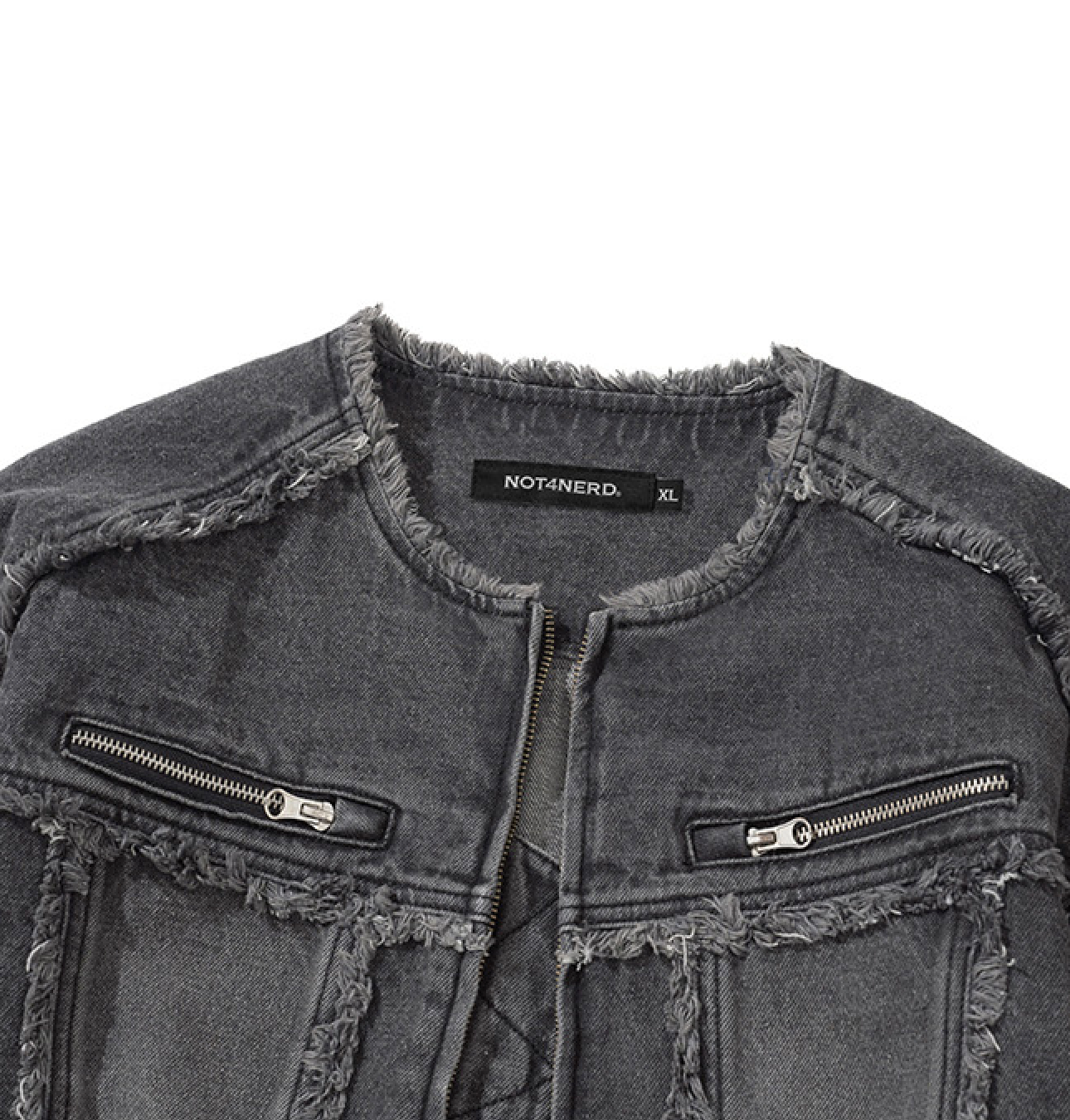 Cut Off Non-Collar Denim Jacket BLACK