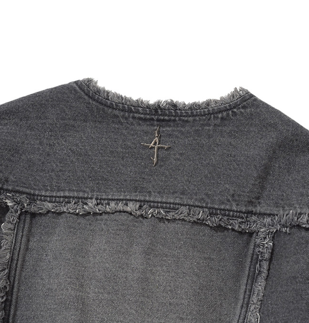 Cut Off Non-Collar Denim Jacket BLACK