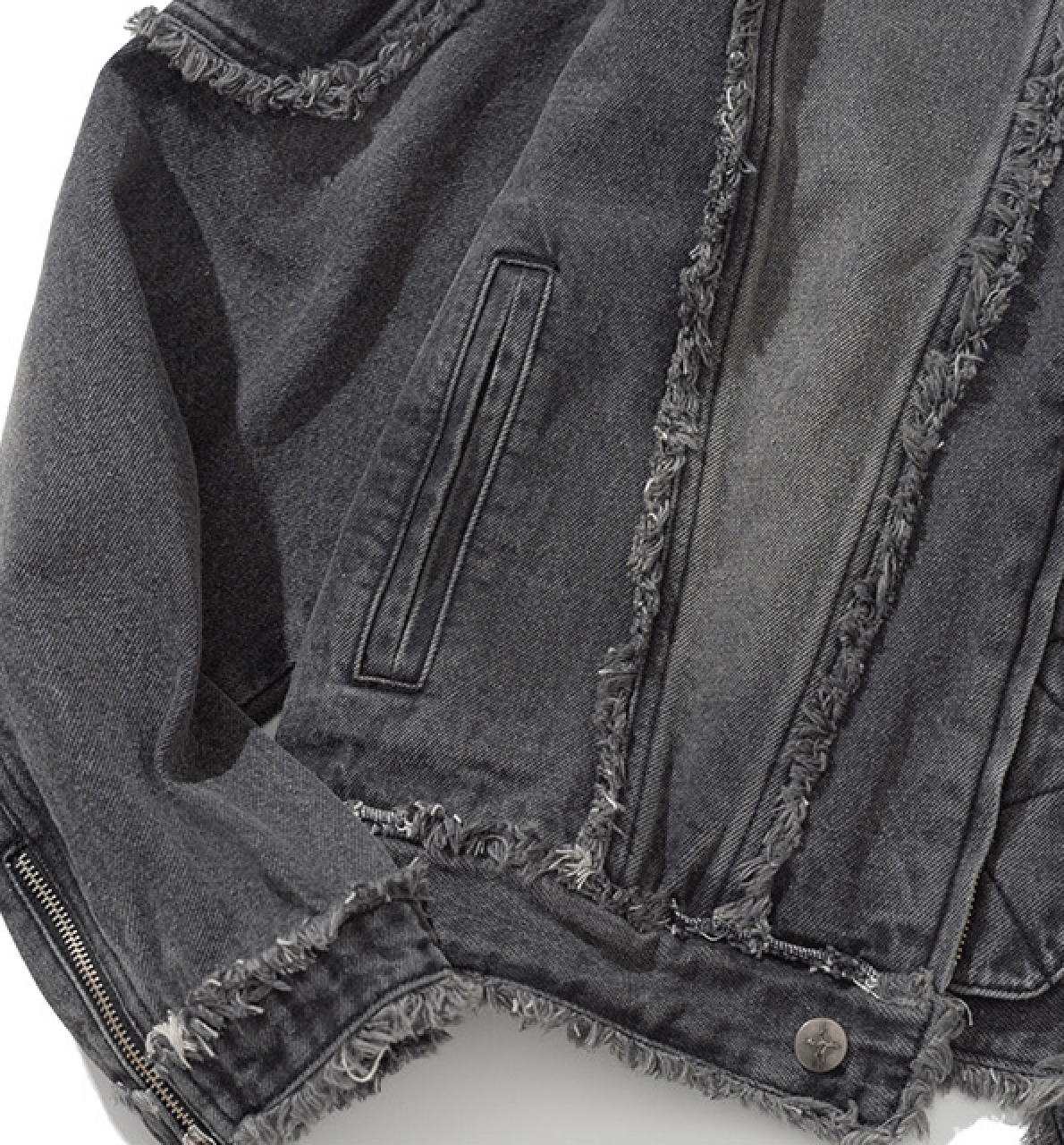 Cut Off Non-Collar Denim Jacket BLACK