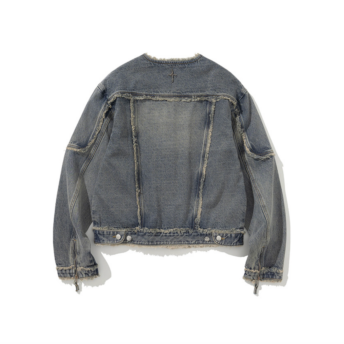 Cut Off Non-Collar Denim Jacket DEEP BLUE