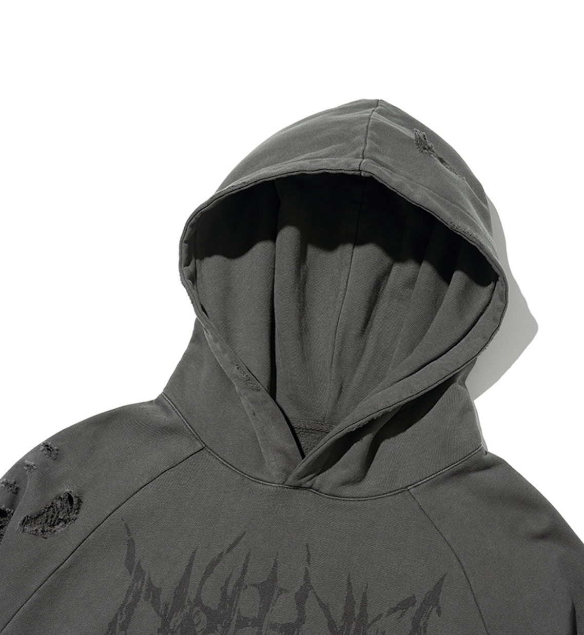 Destroyed Pigment Goat Pullover Hood CHARCOAL