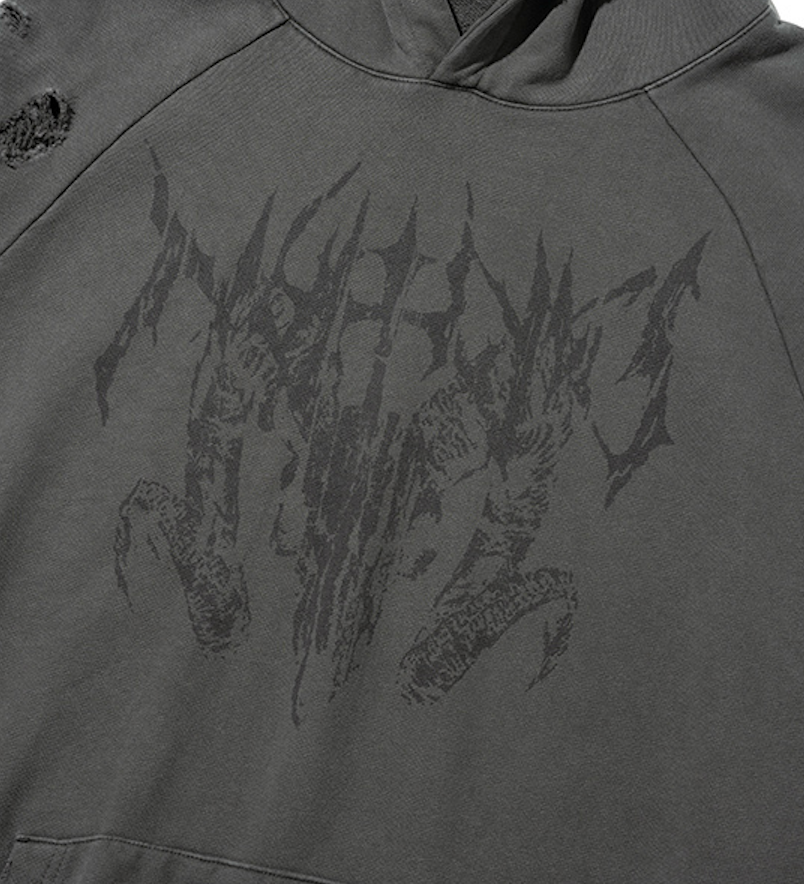 Destroyed Pigment Goat Pullover Hood CHARCOAL