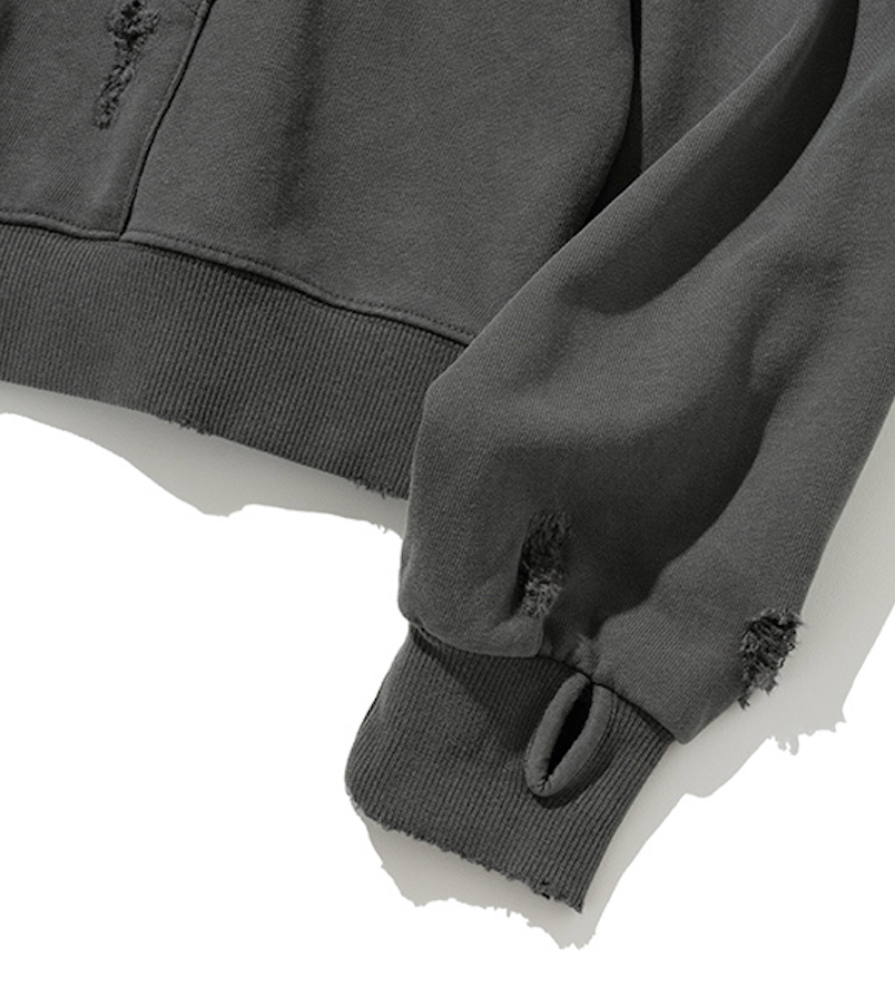 Destroyed Pigment Goat Pullover Hood CHARCOAL