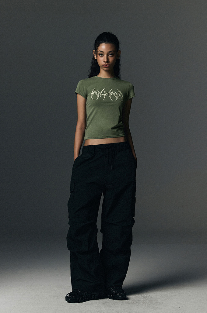 Parachute Nylon Cargo Pants BLACK