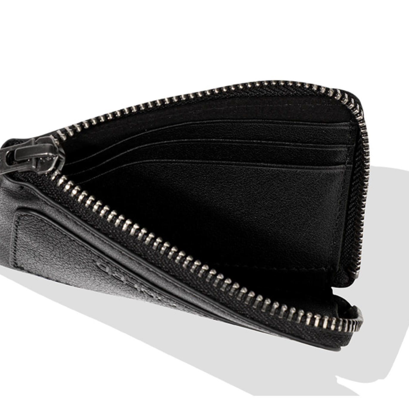 Patched Leather Side Zipper Card Wallet BLACK