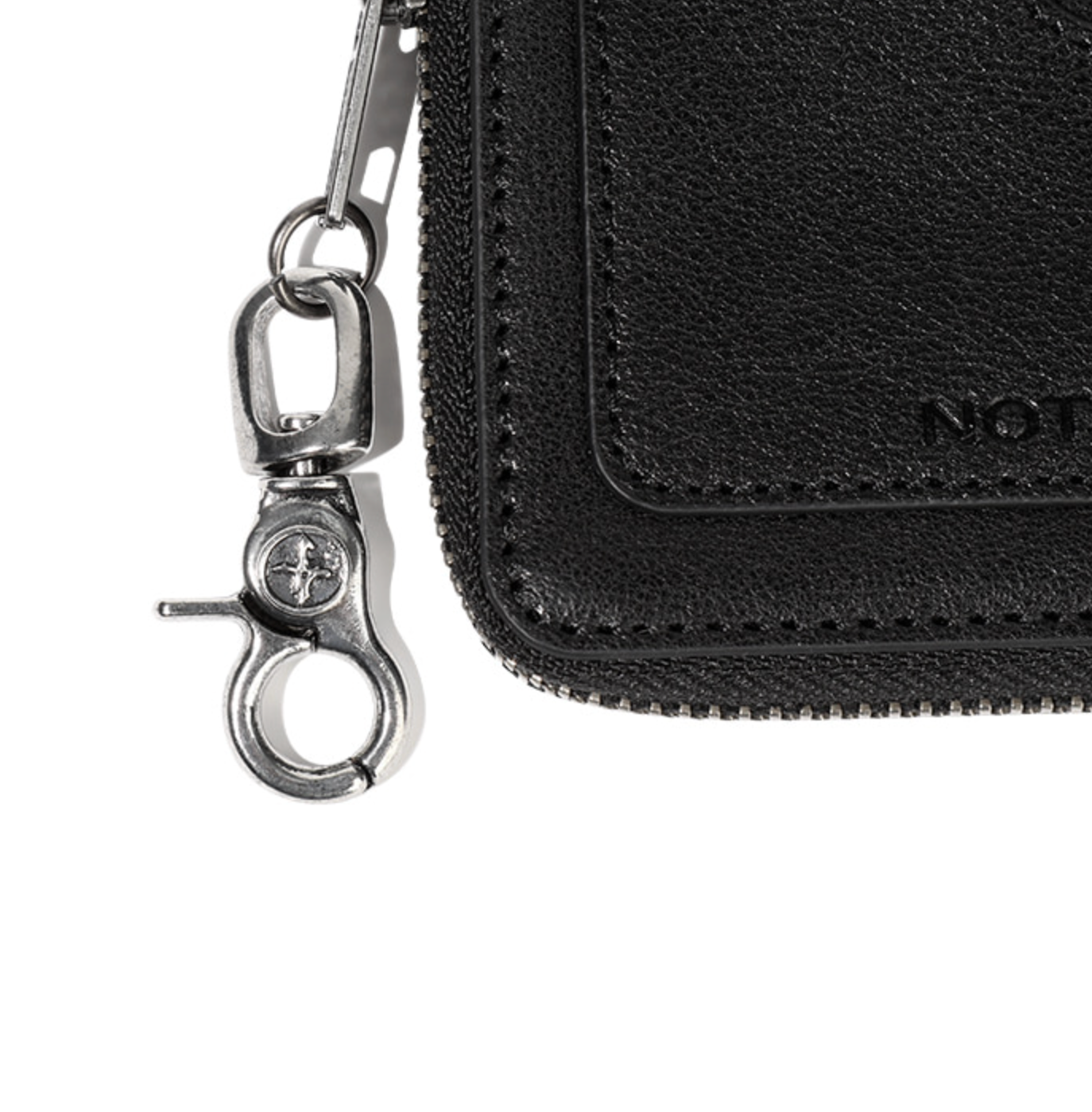 Patched Leather Side Zipper Card Wallet BLACK