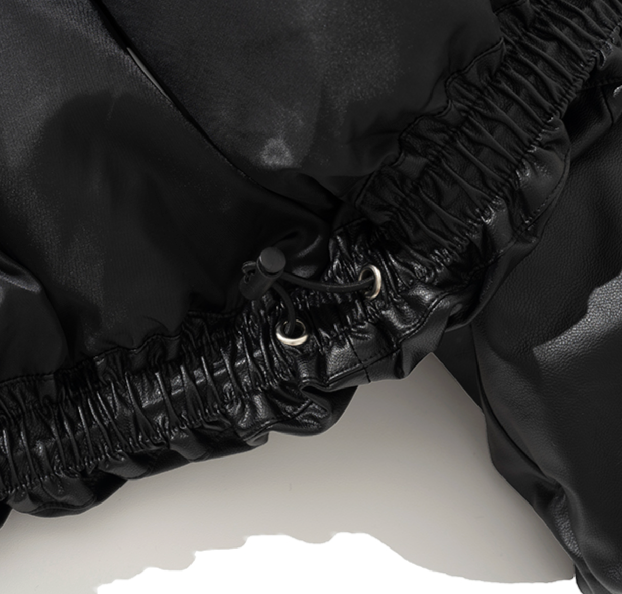 Leather Incision Puffer Jacket BLACK