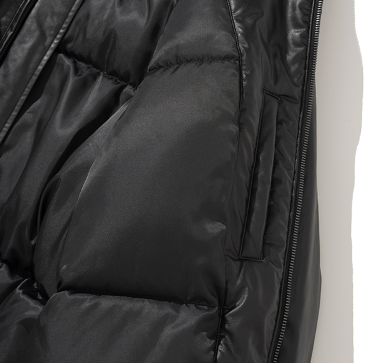 Leather Incision Puffer Jacket BLACK