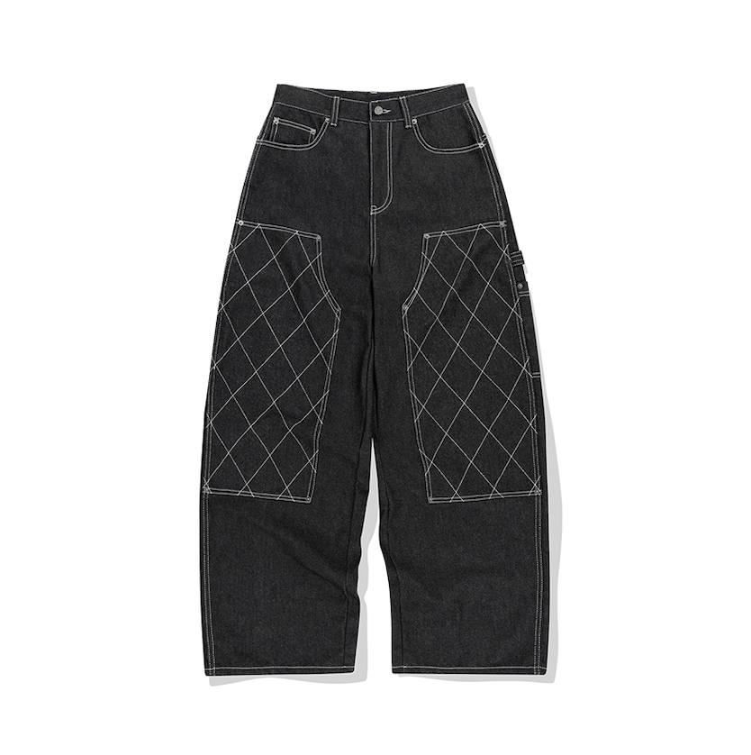 Stitch Double Knee Denim Pants DEEP BLACK