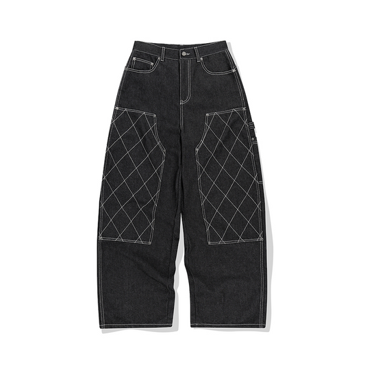 Stitch Double Knee Denim Pants DEEP BLACK