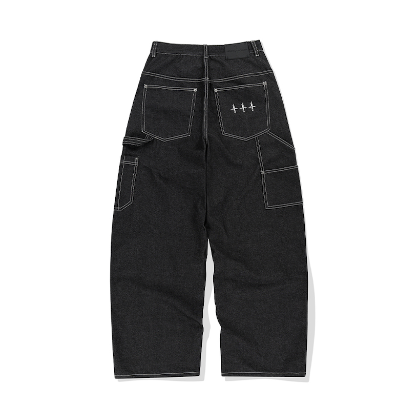Stitch Double Knee Denim Pants DEEP BLACK