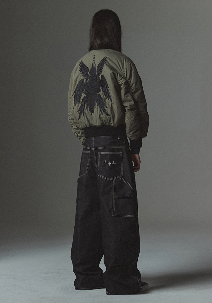 Stitch Double Knee Denim Pants DEEP BLACK