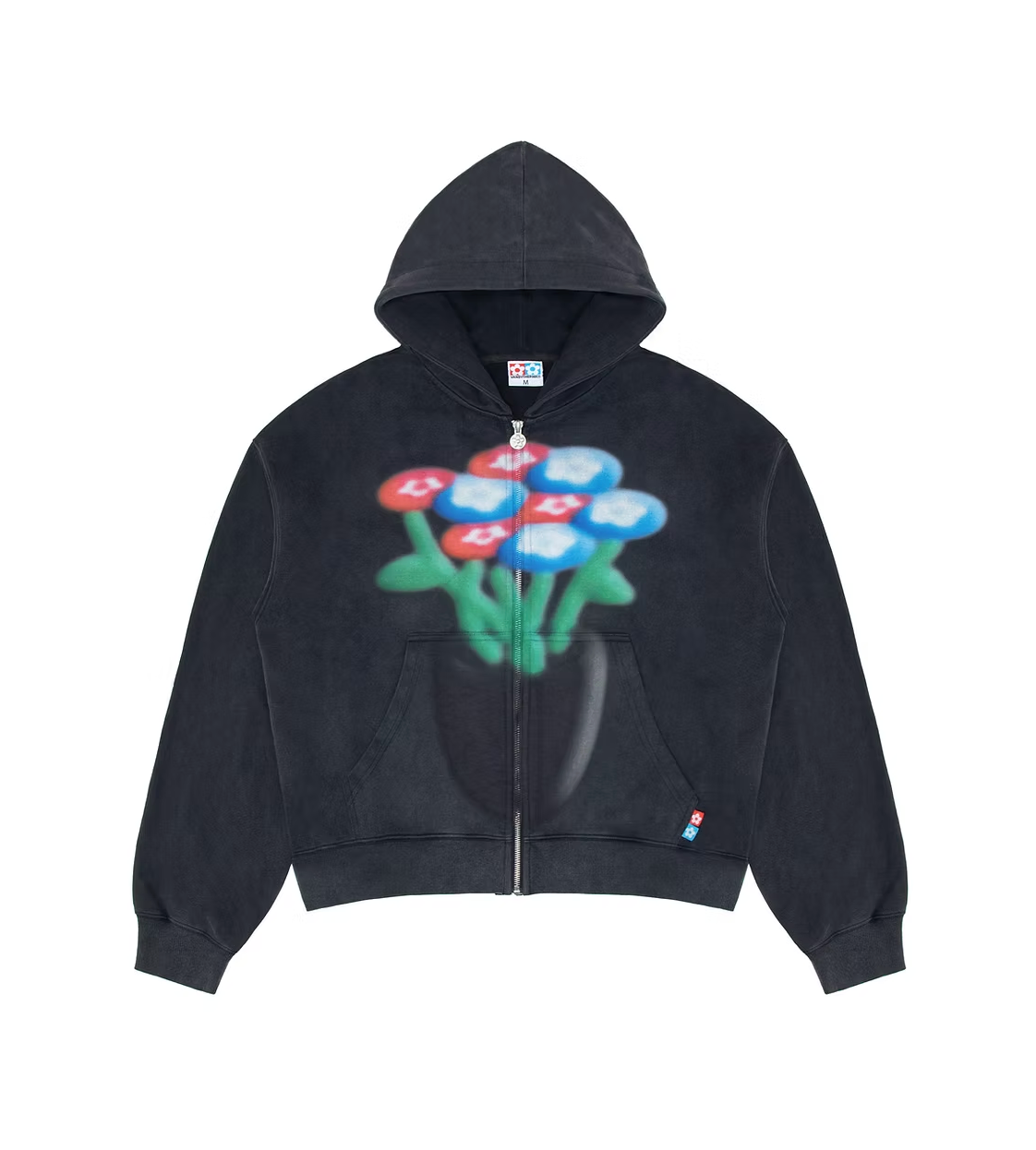 Spray Flower Zip-Up Hoodie BLACK
