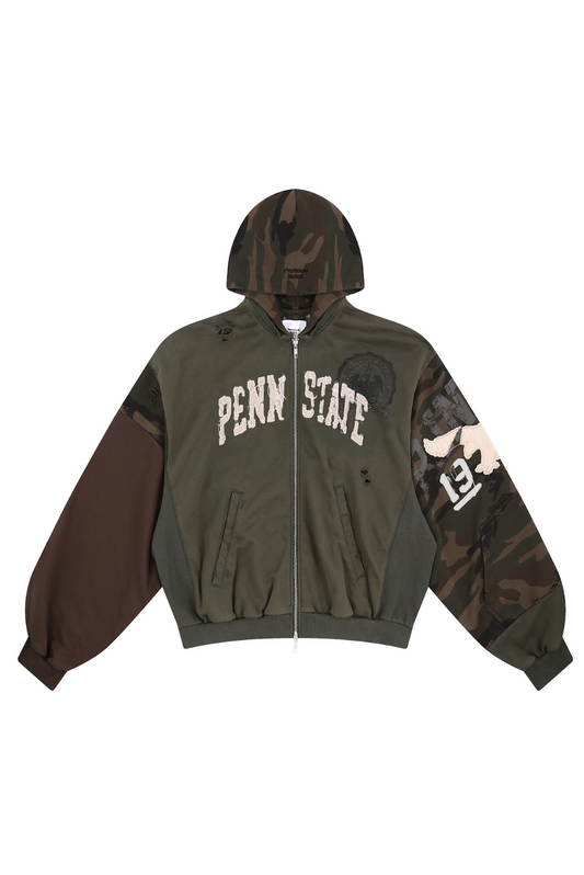 Reconstructed Sweatshirt Zip Hoodie