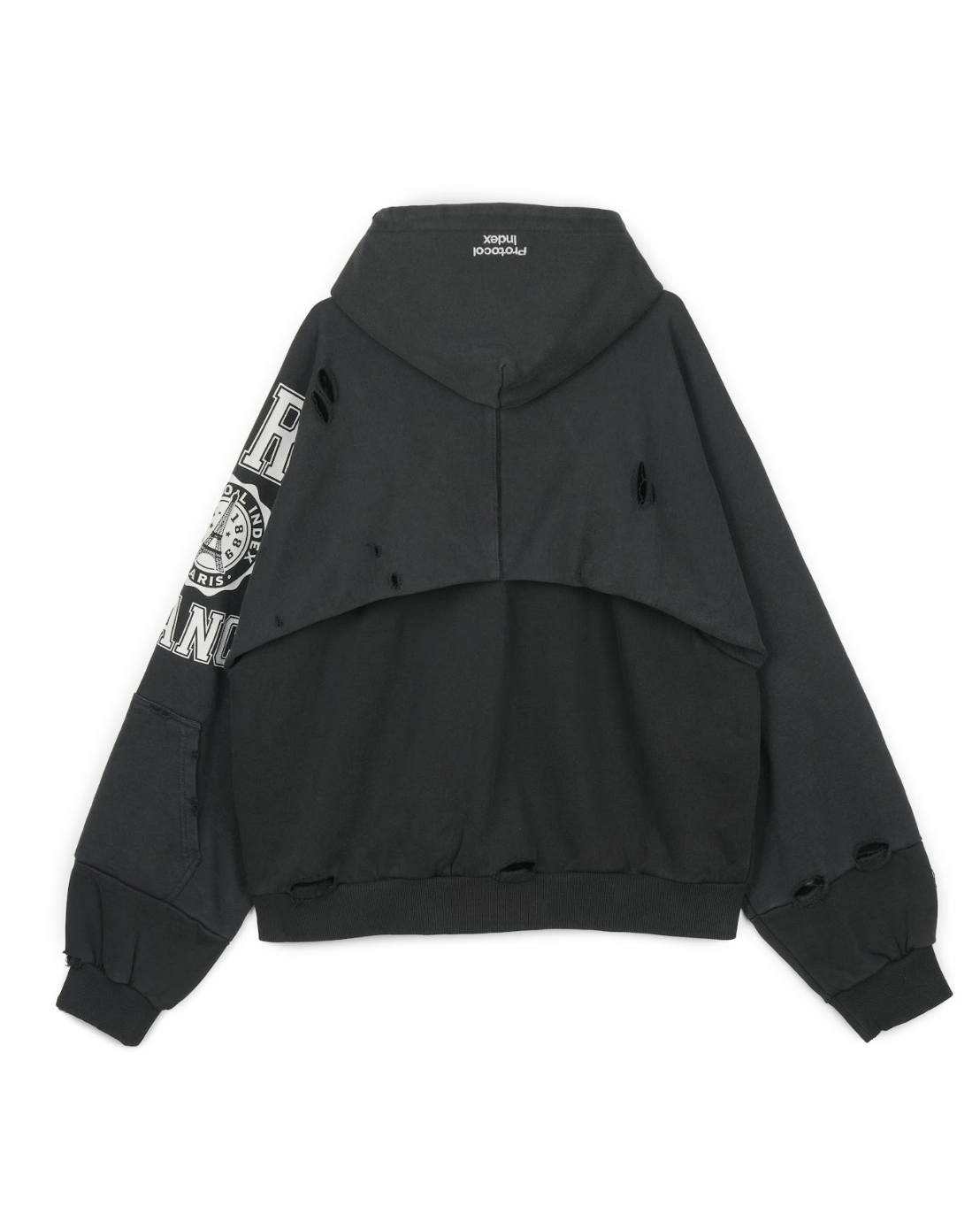 Paris Reconstructed Zip-Up Hoodie BLACK