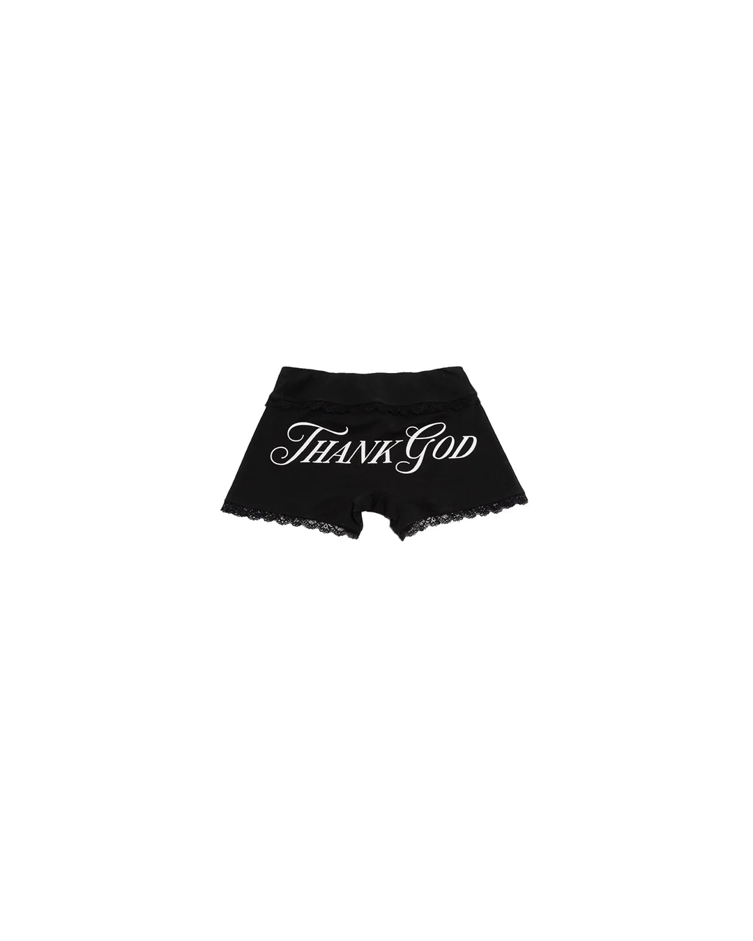 "Thank God" Lace Trim Mini Shorts BLACK