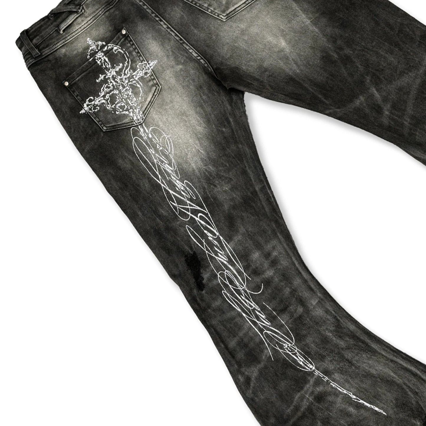 Lost in Castle Curved Denim Pants WASHED BLACK