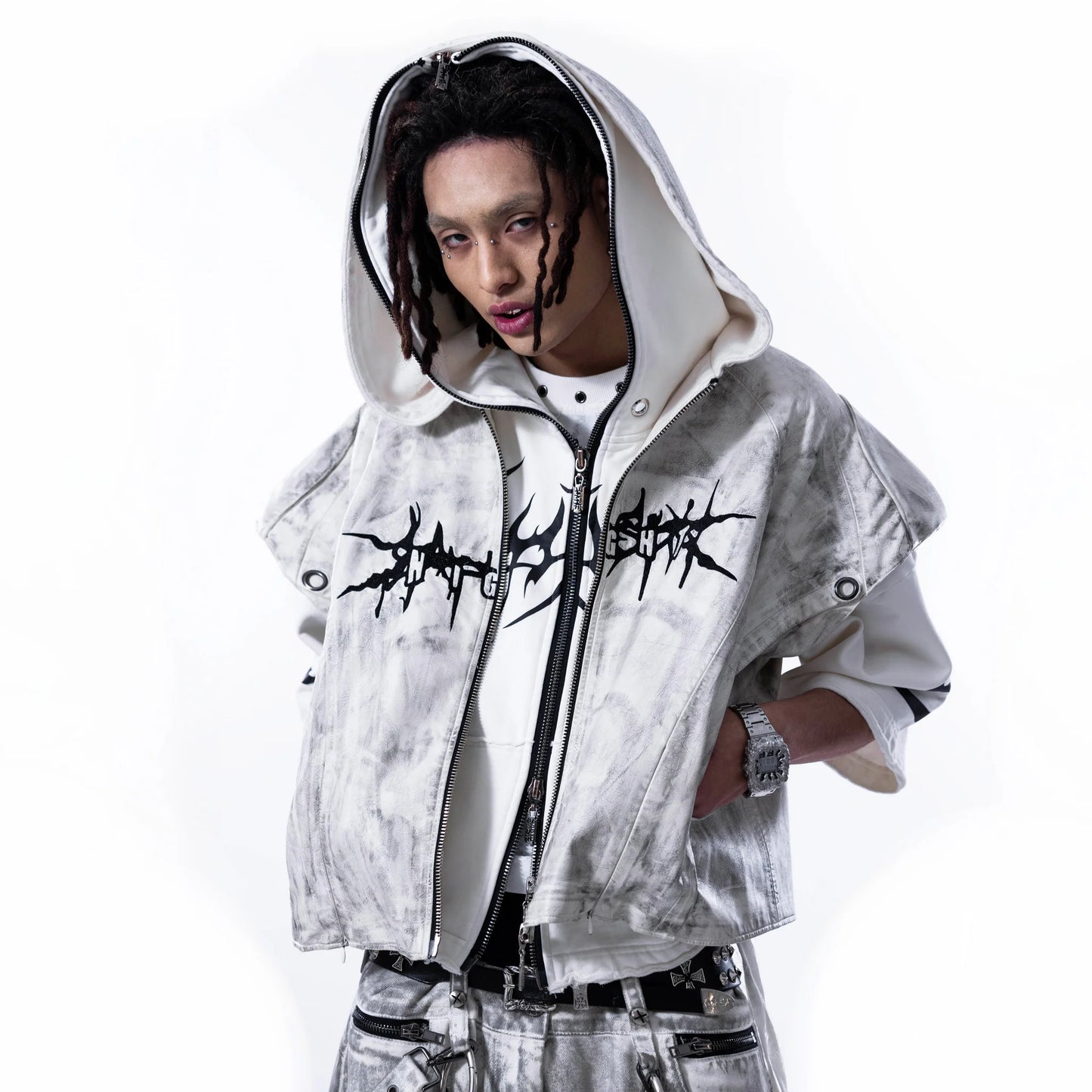 Leather Vest POLLUTED WHITE