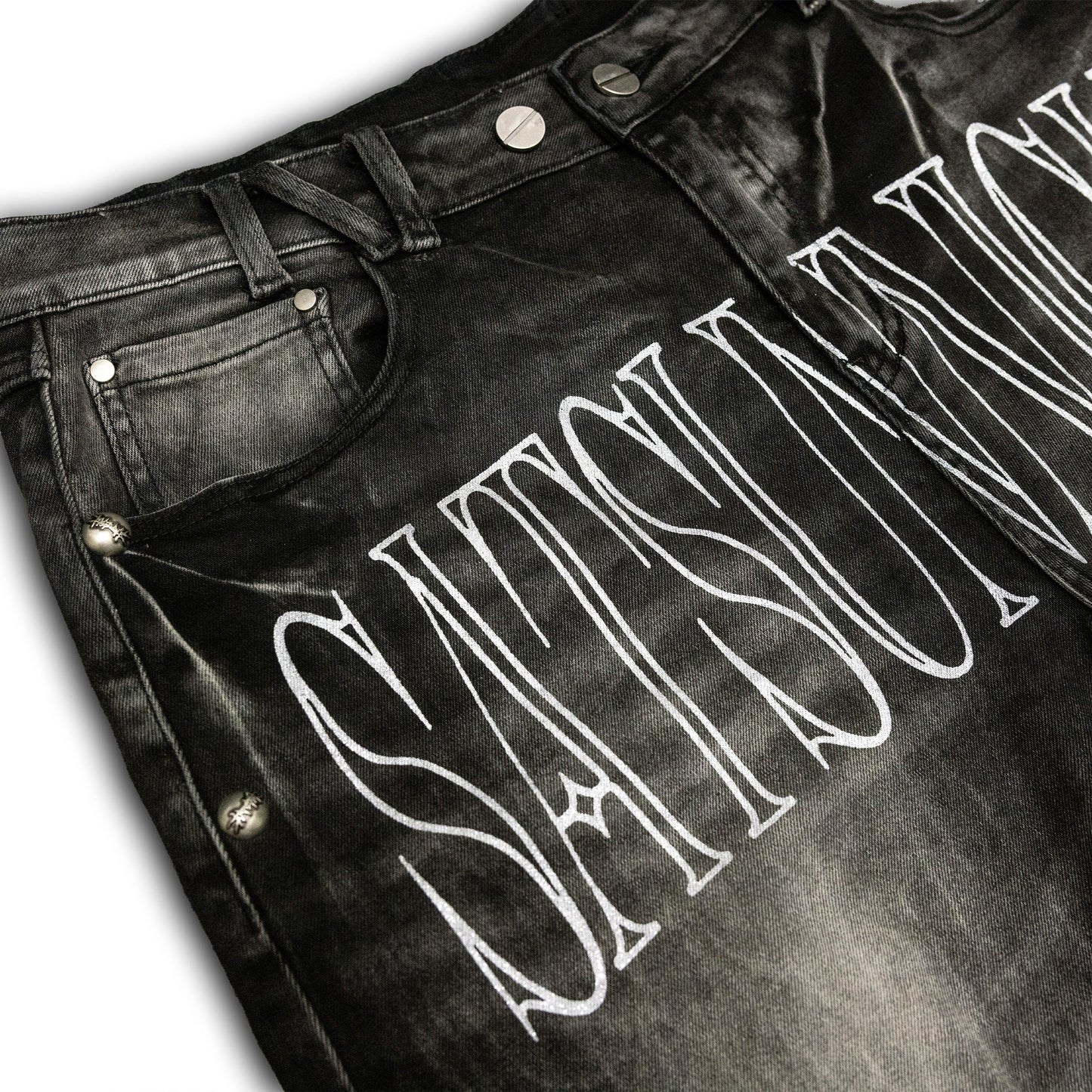 Lost in Castle Curved Denim Pants WASHED BLACK