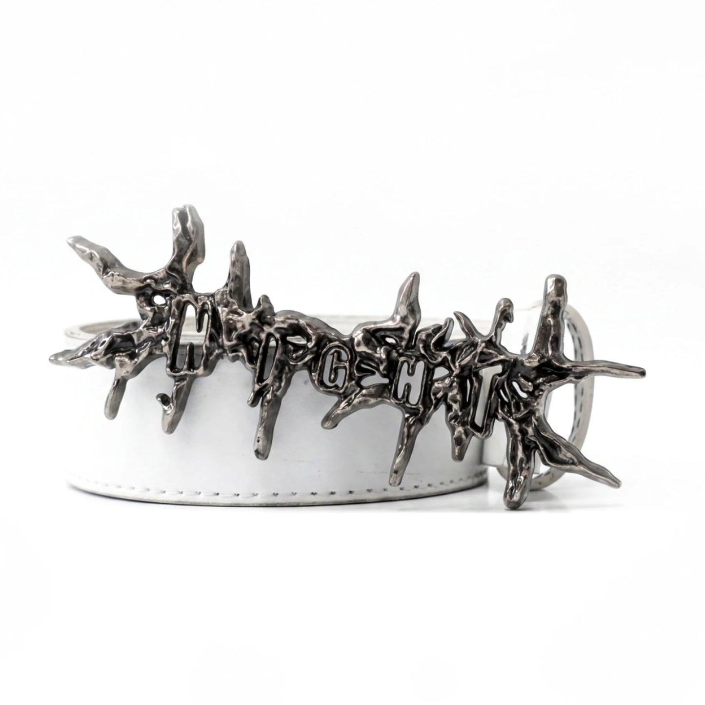 Dark Rift Metal Leather Belt WHITE